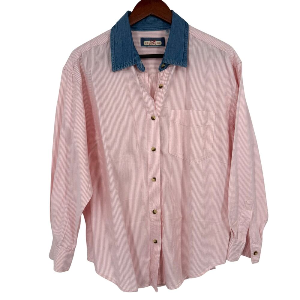 Vintage 90s Princeton Club Womens Pink Medium Blouse Shirt Top Old Money Denim